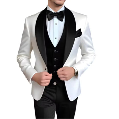 Formal 3 Piece Men's Suits Elegant Full Set Single Breasted Shawl Lapel Blazer Party Outwear Homme Costume（Jacket+Pants+Vest)