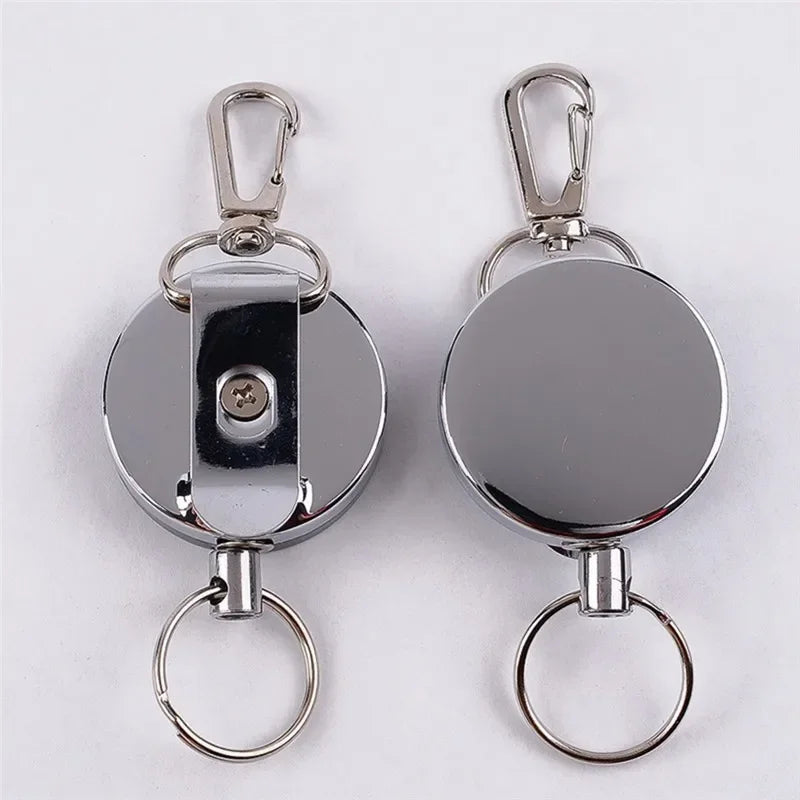 Stainless Steel Wire Rope Elastic Keychain Recoil Sporty Retractable Alarm Key Ring Anti Lost Yoyo Ski Pass ID Card