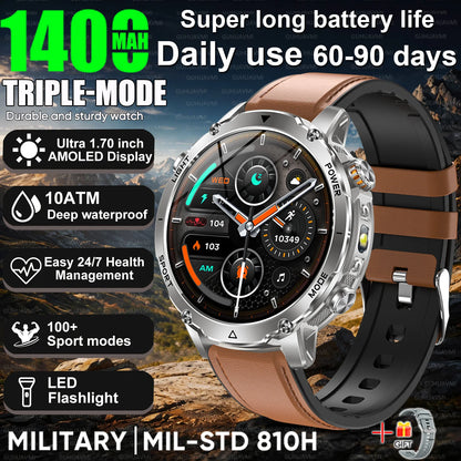 2026 Nowy Wojskowy CZOŁG Smartwatch Połączenia Bluetooth Wodoodporność 10ATM Bateria 1400mAh Monitorowanie Tętna Zegarek Sportowy Outdoor Męski