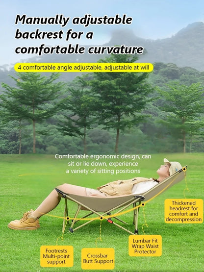 Outdoor Folding Lounge Chair Portable Office Chair Stool Adjustable Camping Fishing Leisure Chair Lunch Break Back Moon Chair