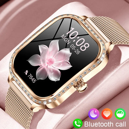 LIGE Fashion Design Women Smart Watch 1.75" Curved Screen Smartwatch Bluetooth Call Clock IP68 Waterproof Diamond Case Bracelet
