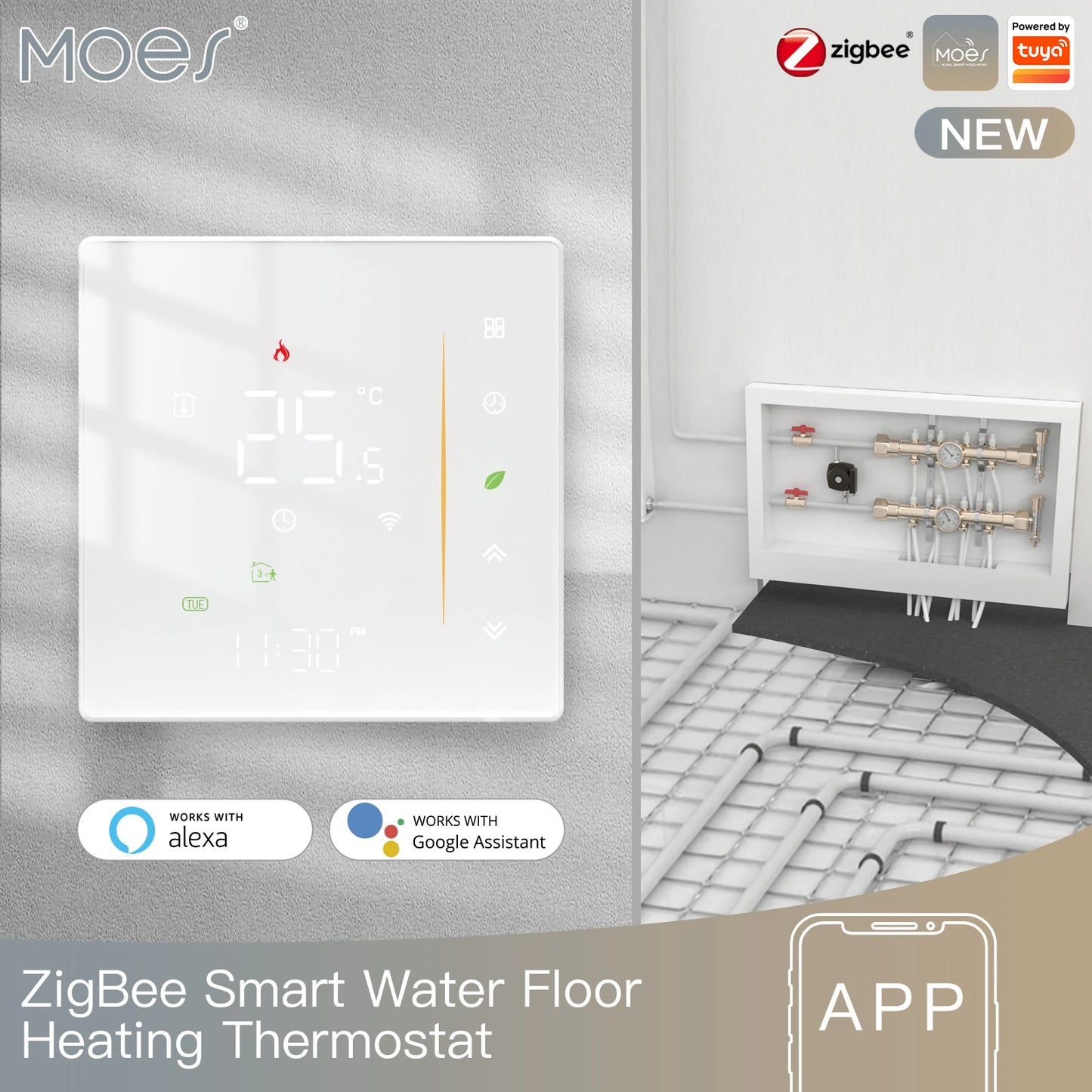 Moes Tuya Zigbee Thermostat Room Temperature Controller of Water/Electric Floor Heating Gas Boiler Humidity Support Alex 5A/16A