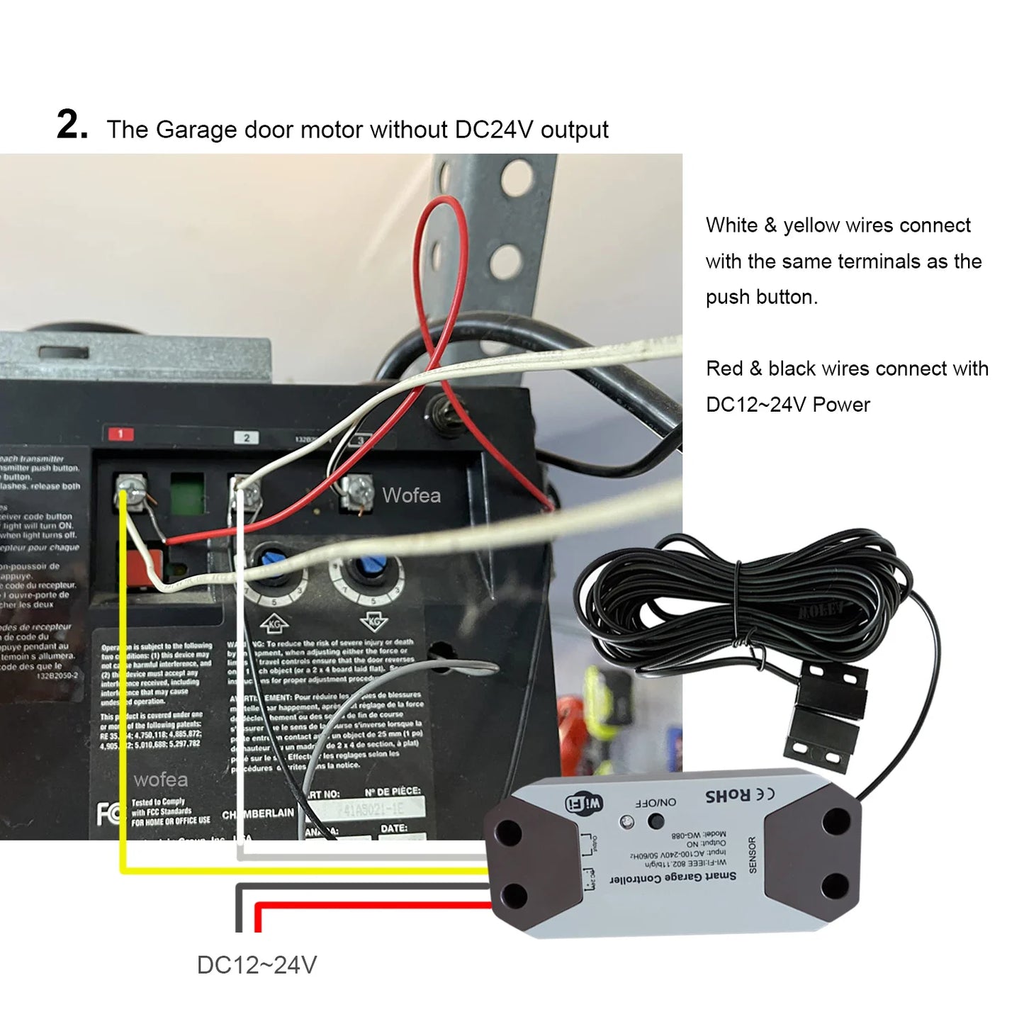 Wofea WiFi Smart Garage Door Opener Controller DC12 DC24V Wrok with Alexa and Google Home 2.4G APP NO Need Gateway