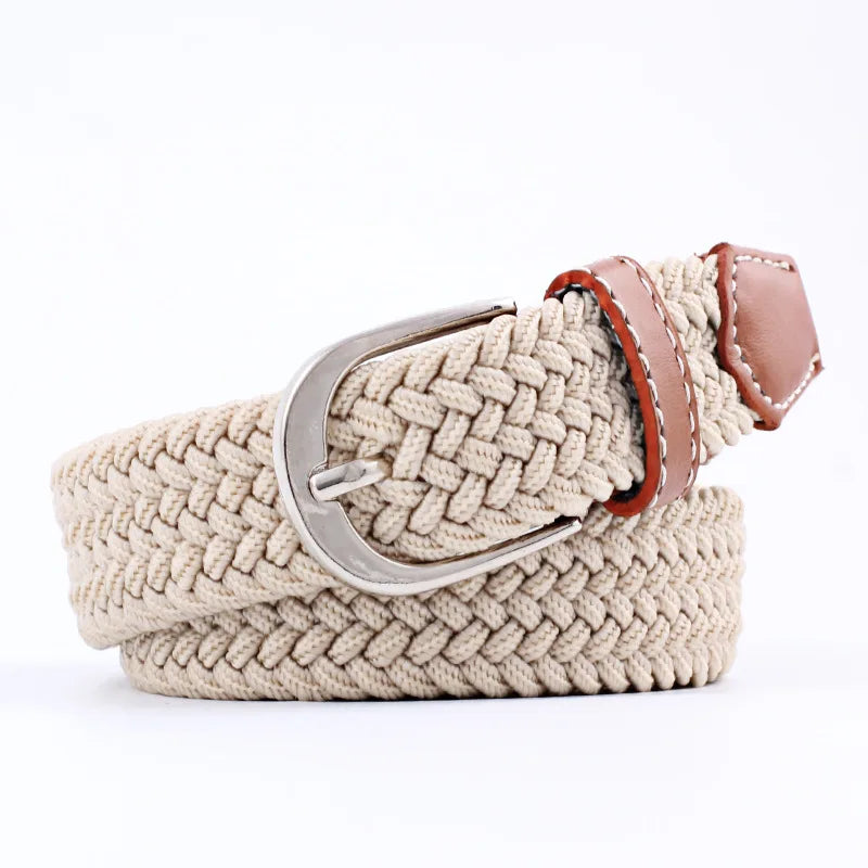 2.5cmx100cm Unisex Extended Elastic Knitted Thin Belt Women's Needle Button Canvas Jeans Student  Canvas Elastic Belt for Women