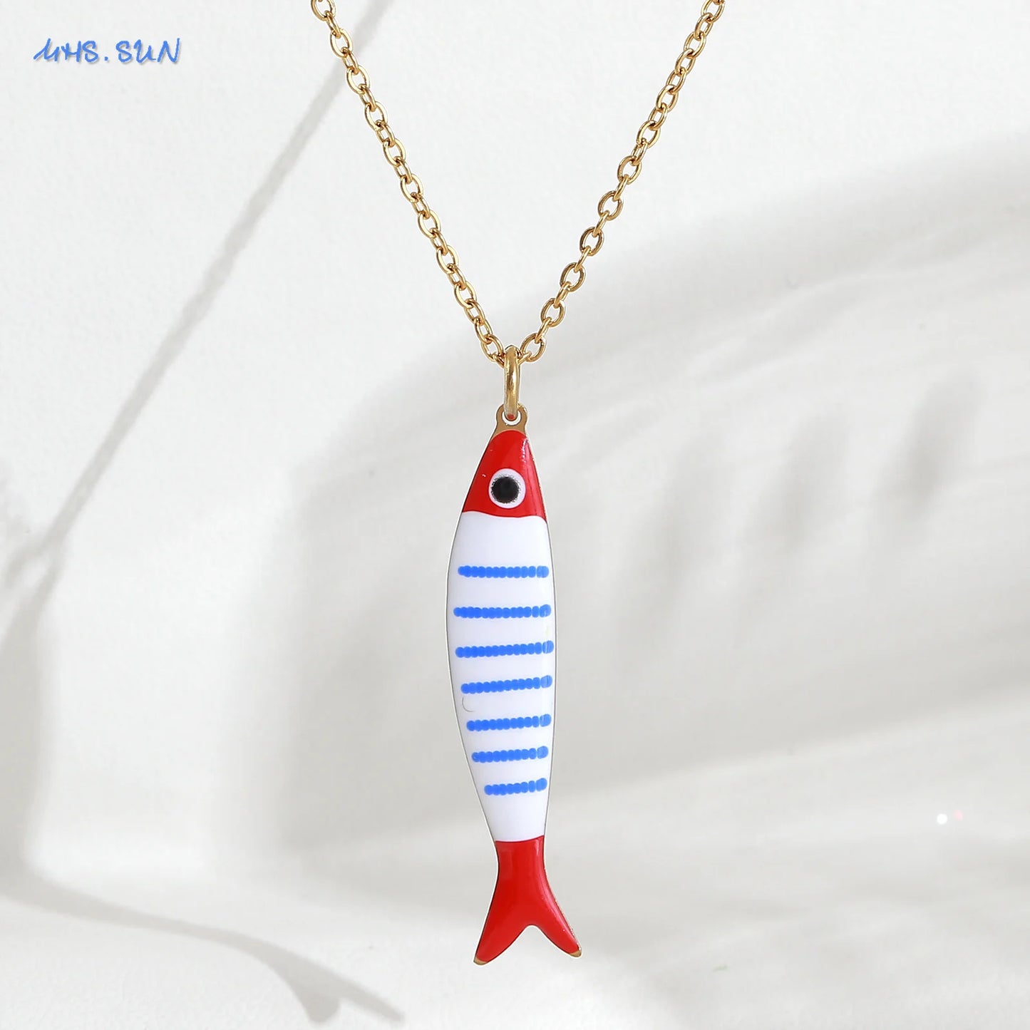 Cute Colorful Enamel Fish Pendant Necklaces For Women Girls Lovely Stainless Steel Gold Color Summer Waterproof Beach Jewelry