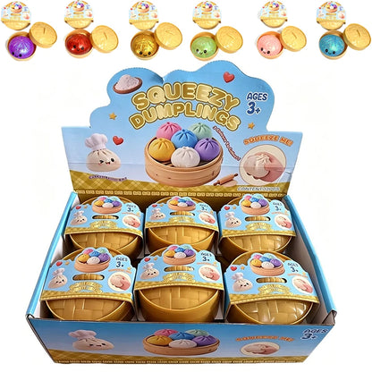 Colorful Dumpling Squishes Stress Balls Fidget Sensory Toys Simulation Food Squishies Bun with Steamer Squeeze Dough Ball Gifts