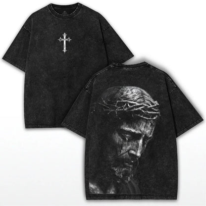 Jesus Is King T-Shirt Christian Cross Print Vintage Washed Cotton Retro Religious Graphic Tee Streetwear Unisex Top