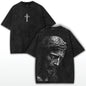 Jesus Is King T-Shirt Christian Cross Print Vintage Washed Cotton Retro Religious Graphic Tee Streetwear Unisex Top