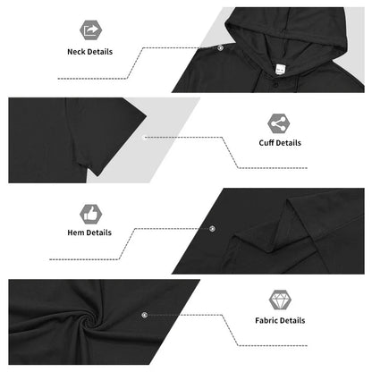 Summer Men's Short Sleeve Hooded T-Shirt Henry Neckline Drawstring Design Casual Loose Breathable Sporty Vest