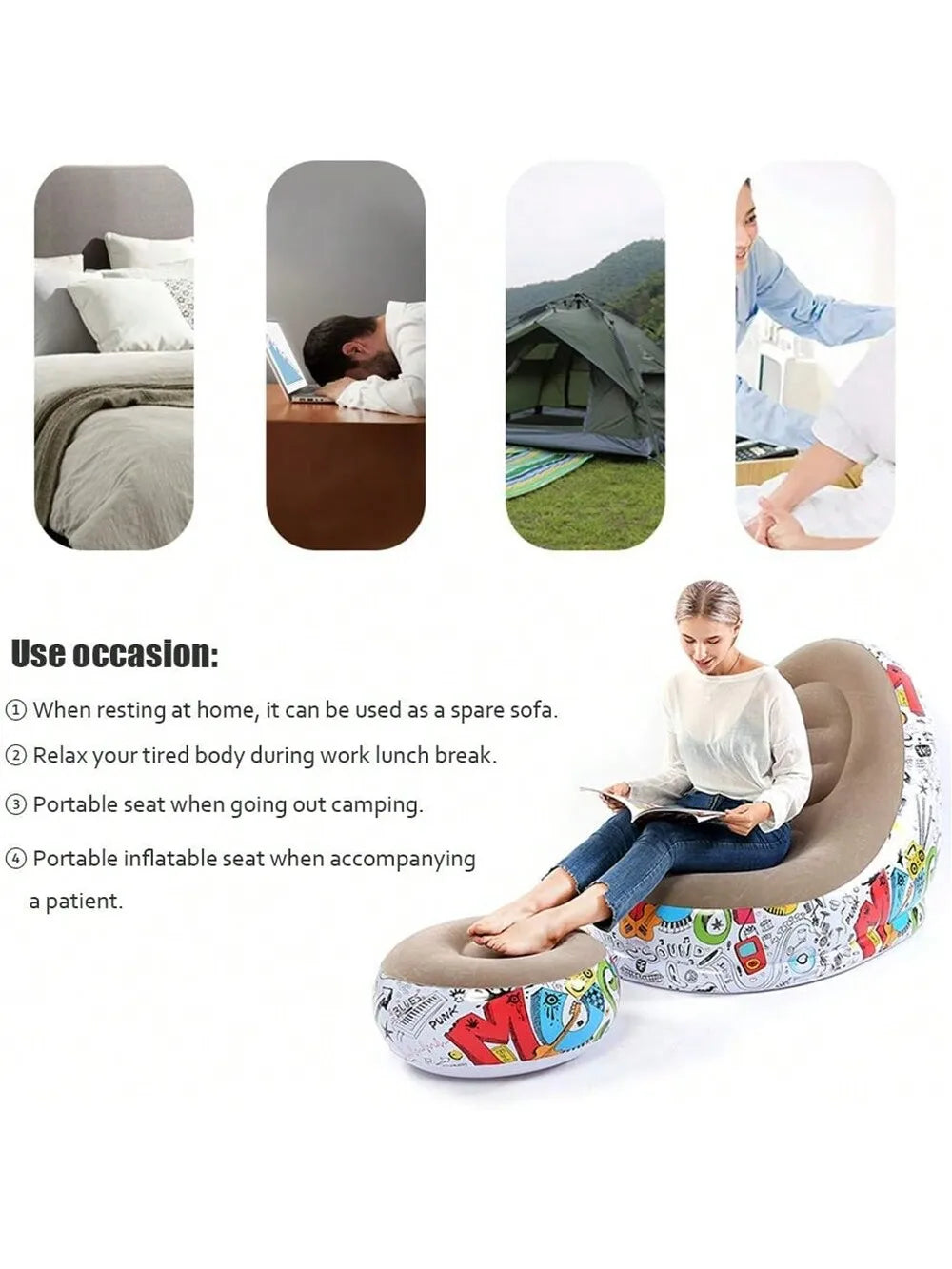 New Inflatable Plush Sofa For Lazy People Foldable Foot Sofa Bed Outdoor Convenient Lying Chair With Feet Bench Hot