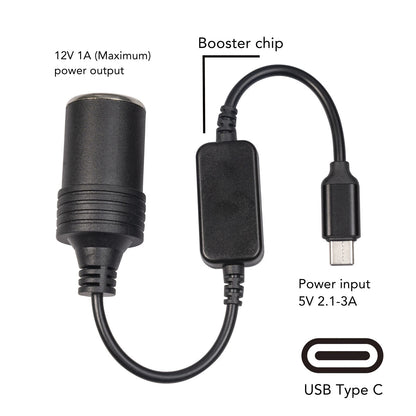 5V USB C To 12V Car Cigarette Lighter Converter Plug and Play Car Electronics Accessories Safe Male To Female for Car Recorder