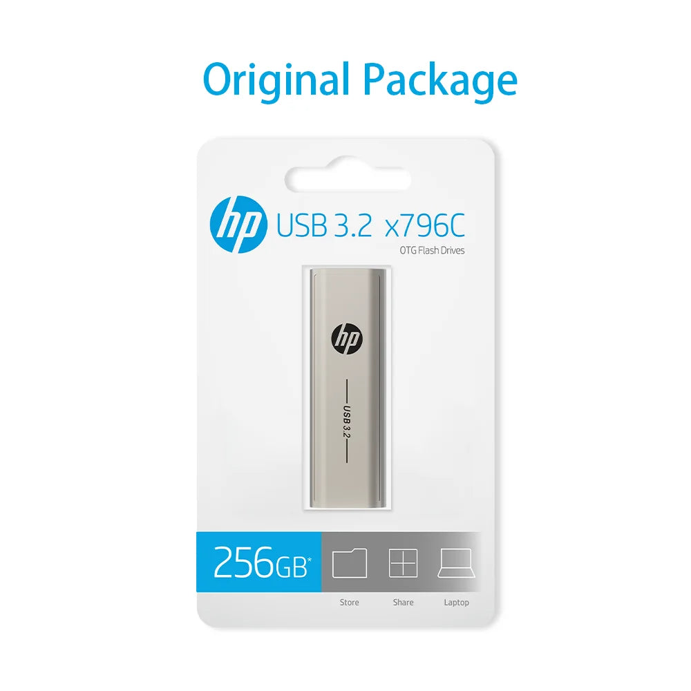 100% Original HP OTG Type C USB3.2 USB Flash Drive Pendrive 256GB 128GB 64GB 2 in 1 U-disk for Laptop PC Media player Cellphone