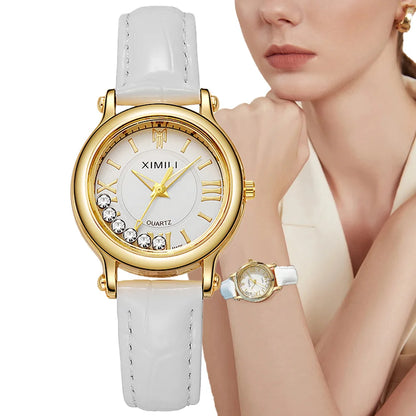 Fashion 2025 New Small Ladies Simple Roller Ball Quartz Watch Business White Leather Women's Dress Gift Clock Wristwatch