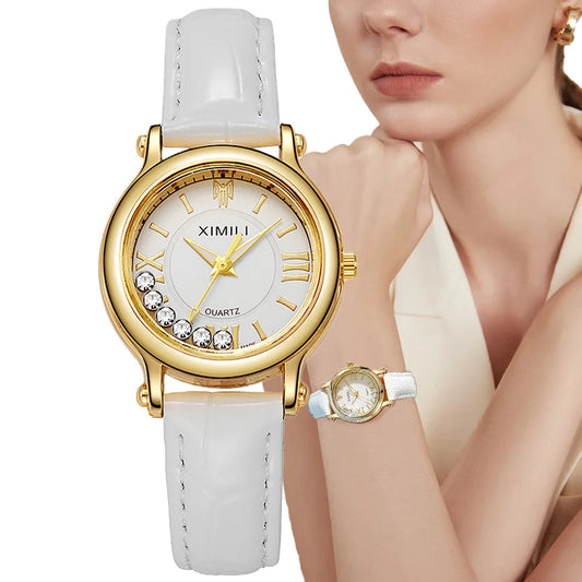 Fashion 2025 New Small Ladies Simple Roller Ball Quartz Watch Business White Leather Women's Dress Gift Clock Wristwatch