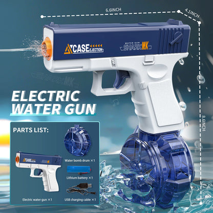 Electric Water Gun, Automatic Squirt with Pistol Realistic Gun Muzzle Flame Summer Outdoor Beach Swimming Pool Party Toy