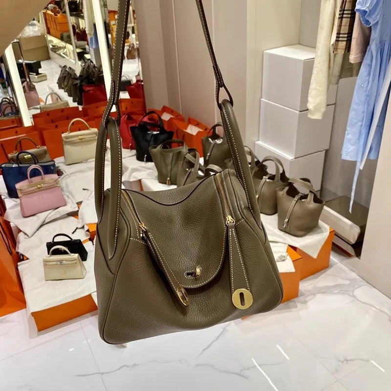 Women's Handbag 2025 New Style Top Layer Cowhide Leather Lundy Mini Doctor Bag Genuine Leather Handbag Single Shoulder Crossb...