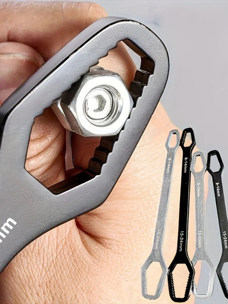 1pc Universal Double Ended Wrench, Self-Tightening 3-17mm Screw Nuts Repair Wrench, Double-Headed Ratchet Spanner, Adjustable