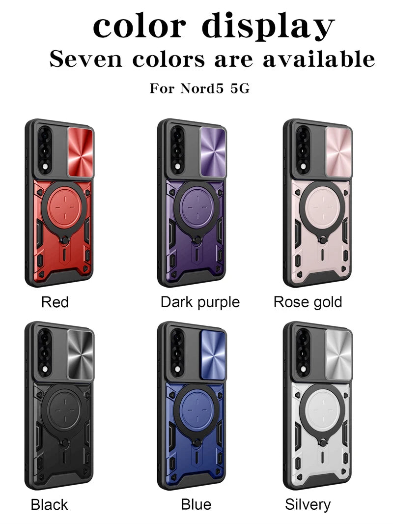Armor Protection Slide Lens Phone Cover For OnePlus Nord 5 5G Case Car Magnetic Holder Ring Stand for One Plus 1+ Nord5 5G Funda