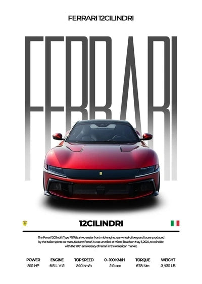 Classic Red Performance Sports Car Wall Art M3 F40 812 FS90 Luxury Car HD Canvas Print Poster Home Living Room Bedroom No Frame
