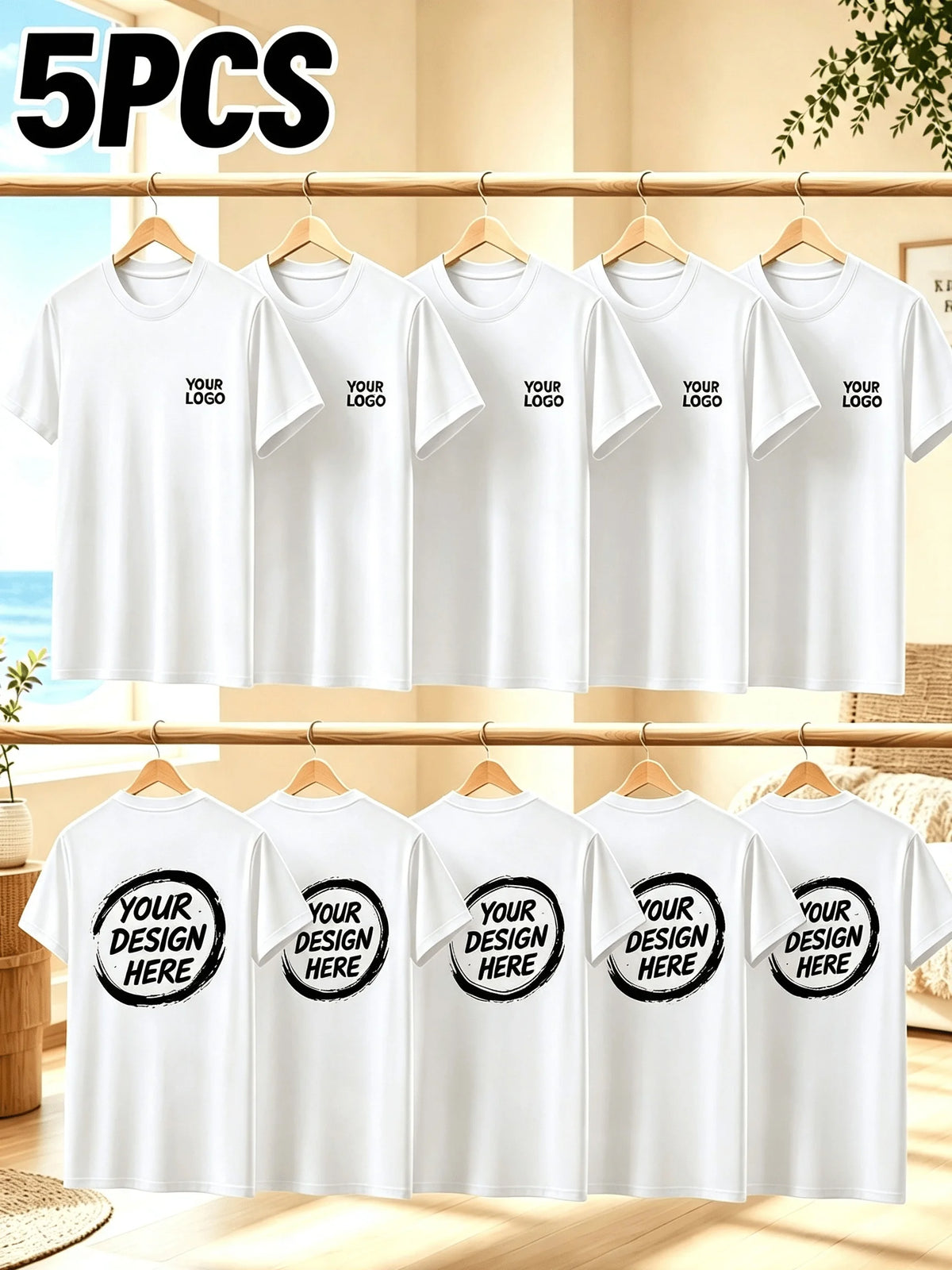 5 PCS Customized Men's T-Shirts. Design Your Logo Pattern. Breathable, lightweight. Suitable for Giving as Gifts to Others. Work