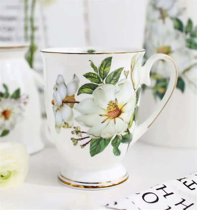 300ML, bone china funny coffee mugs, porcelain floral painting, vintage countryside espresso cups, drinkware taza tea cup art
