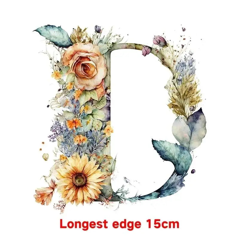 15cm Cartoon Flower Alphabet Heat Transfer Heat Press Printed Accessories PatchDIY children's clothing decoration sticker