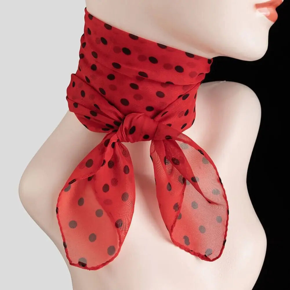 Summer Polka Dot Print Artificial Silk Scarf Thin Neck Warp Chiffon Soft Shawl Beach Sunscreen Square Women Neck Scarves