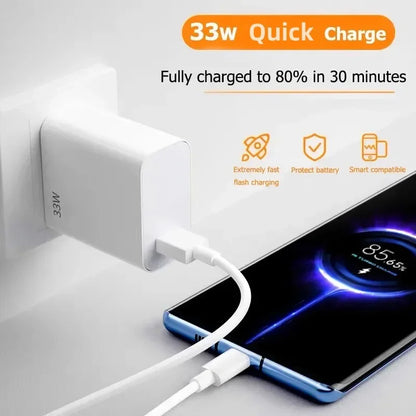 33W USB Fast Charger 6A Type-C Cable QC 3.0 Mobile Phone Adapter For Samsung Xiaomi iPhone EU US Plug Wall Travel USB Charger