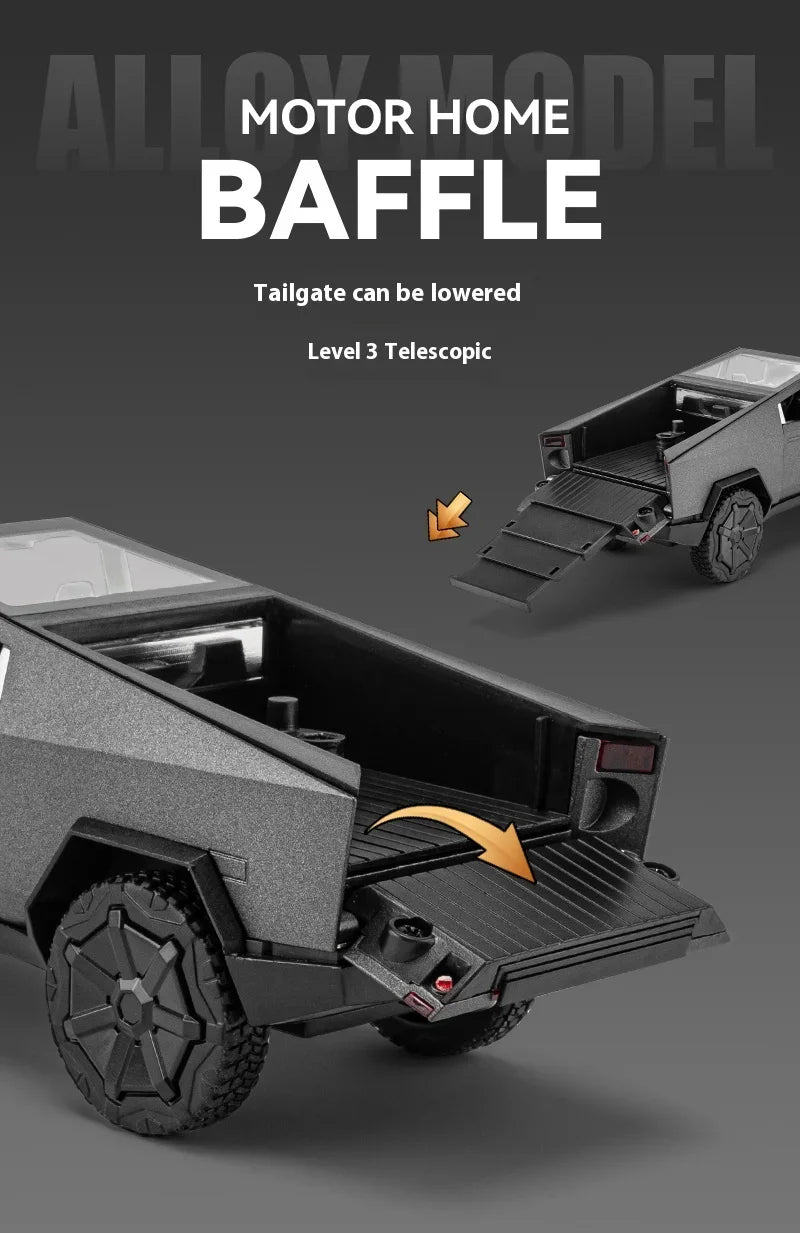 Cyber Truck Pickup Trailer RV Metal Alloy Toy Car Model Die-Casting Off-Road Vehicle Men's Gift Collection Truck Ornaments