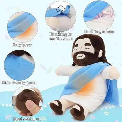 Breathing Jesus Plush Toy Soft Calming Sacred Heart Comfort Plushie for Kids, 4 Breathing Modes, Easter Christmas Gift