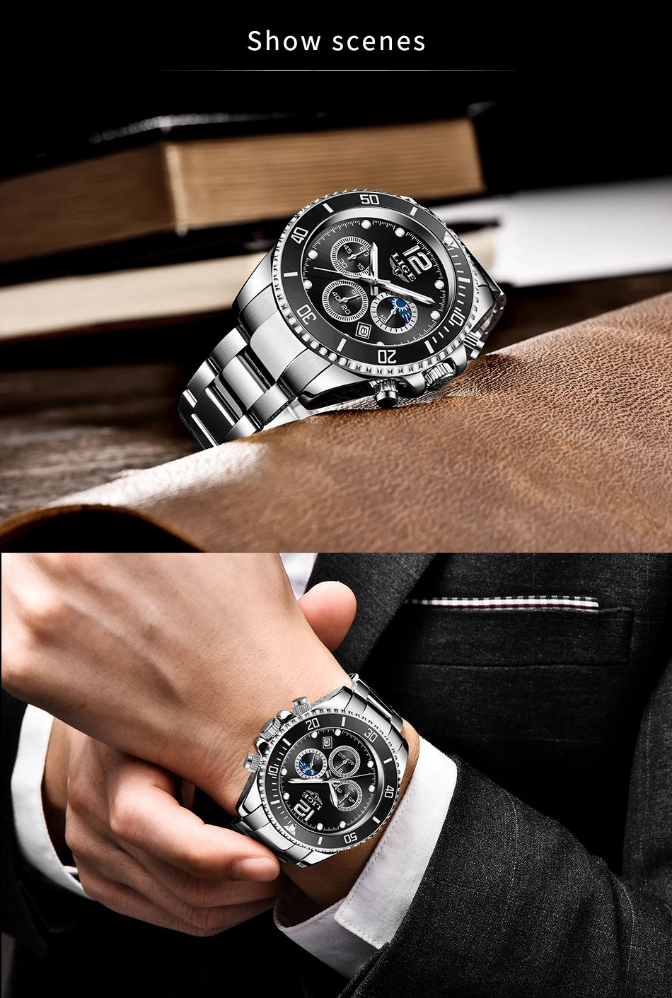 LIGE Outdoor Sport Watch For Men Fashion Military Waterproof Luminous Men Watch Round Stainless Steel Quartz Chronograph Male