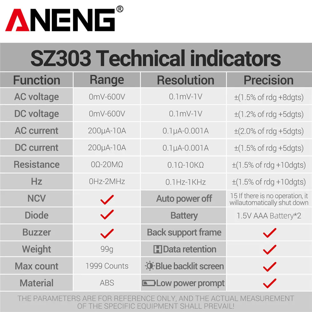 ANENG Digital Multimeter Professional Tester SZ303 AC/DC Voltage Resistance High Precision Professional Electrical Detection Too