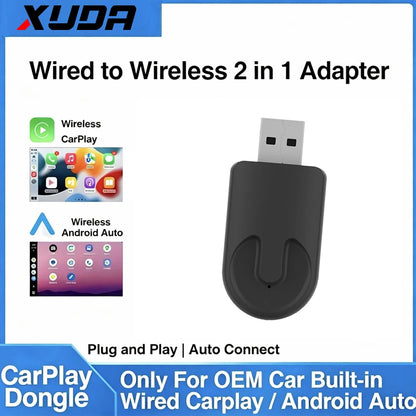 XUDA 2in1 Wired To Wireless CarPlay Adapter Android Auto Dongle Smart AI Box High Quality Car Accessories Intelligent System