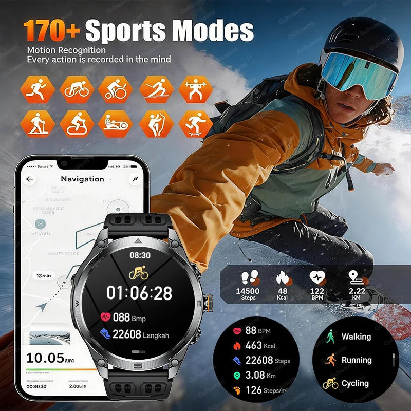 2026 New Military grade GPS Smart Watch Built-in Dual-band AGPS path 10ATM Waterproof Compass 1000mAh 170+Sports Smart Watch men