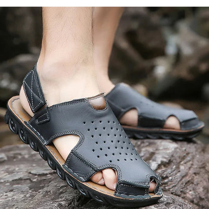 Men's Summer Slip-On Breathable Anti-Slip Outdoor Two-Way Sandals Soft Bottom Driving Hole Hole Casual Loafers-D39