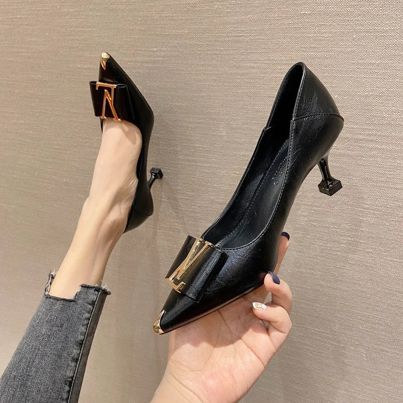 Summer New Pointed-Toe Stiletto Heels, Women's Medium Height Office Pumps, Elegant Work Dress Shoes for Commuting 2026