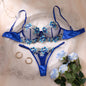 A Set of Sexy Blue Lingerie, Featuring Floral Patterns, Combining Charm and Sexiness ZA825146