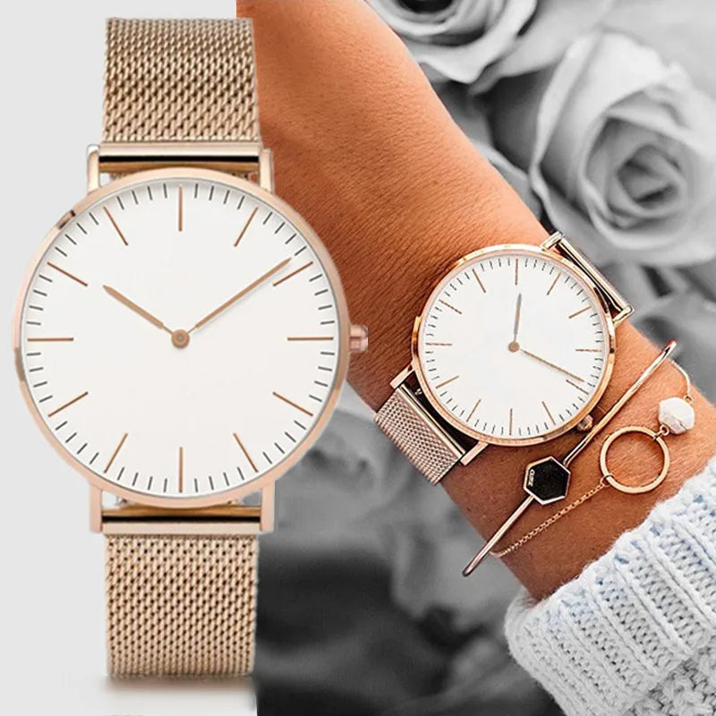 Ultra-thin Fashion Watch Women Luxury Metal Mesh Belt Ladies Quartz Wristwatches Minimalist Elegant Woman Watches reloj mujer