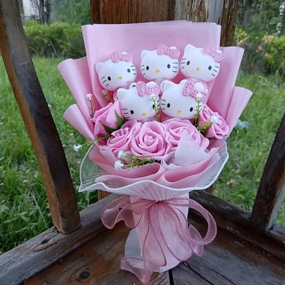 Anime Hello Kitty Cartoon Plush Bouquet Rose Flowers  Soft Plush Doll Home Wedding Decoration Christmas Valentine's Day Gift