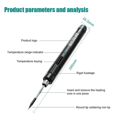 USB Portable Intelligent Electric Soldering Iron Multifunctional Soldering Welding Pen with 300-400℃ Temperature Adjustment