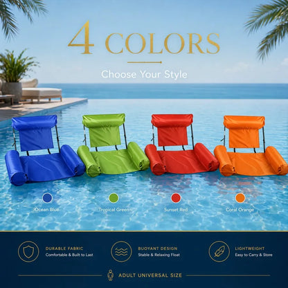 Foldable Inflatable Water Hammock Floating Chair on Water with Backrest Armrests for Adult Pool Lounging Sunbathing Relax
