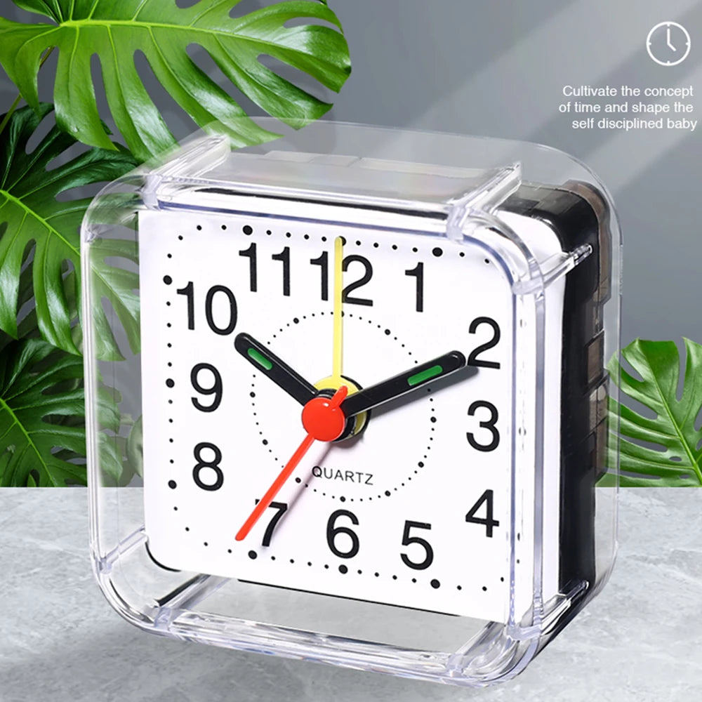 1PC Square Small Alarm Clock Acrylic Frame Quartz Movement Accurate Time Bedside Desk Clock for Bedroom Wake Up Student Clock