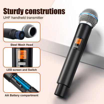 DEPUSHENG T118 Portable Professional Microphone 2-channel Handheld UHF Wireless Microphone System