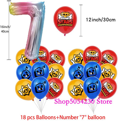 Brawl Stars Happy Birthday Party Supplies Set Cartoon Game Theme Tableware, Paper Plates & Backdrop Decorations for Celebrations