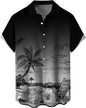 Summer Men's Gradient Sketch Coconut Tree 3D Printed Shirt, Vintage Hawaiian Tropical Quick Drying Loose Shirt