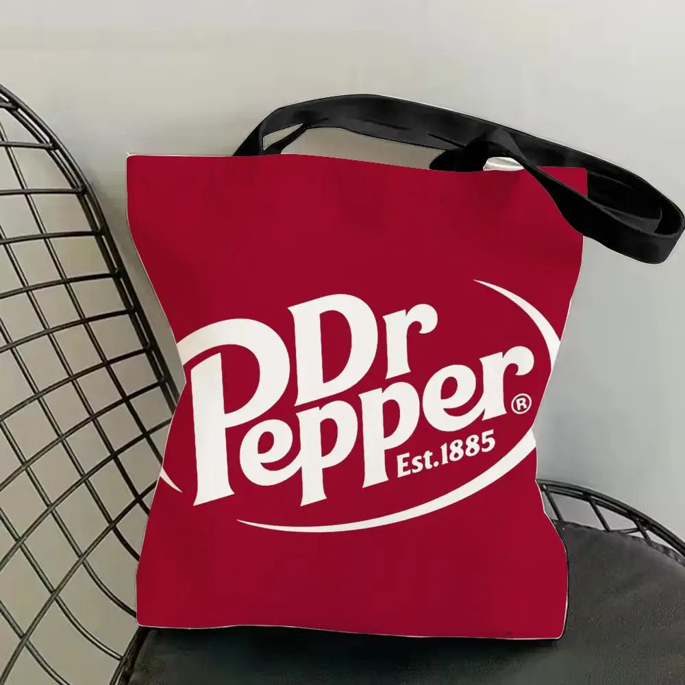 Classic Red Drink D-Dr P-PePper Storage Bags Canvas Double-Sided Print Fashion Shoulder Tote Shopping Bag Gift Eco Handbags