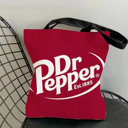Classic Red Drink D-Dr P-PePper Storage Bags Canvas Double-Sided Print Fashion Shoulder Tote Shopping Bag Gift Eco Handbags