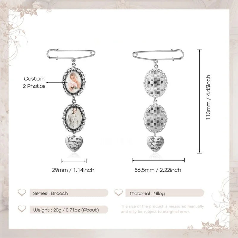 Custom Bride's Commemorative Bouquet Pendant with a Memorial Photo, Bouquet Memory Pendant, Oval Commemorative Pin with Picture