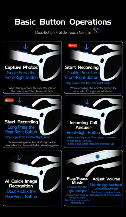 2026 Newest 8MP Smart Camera Glasses 1080P HD Video Recording AI Language Translation Bluetooth Call UV Protection for Men Women