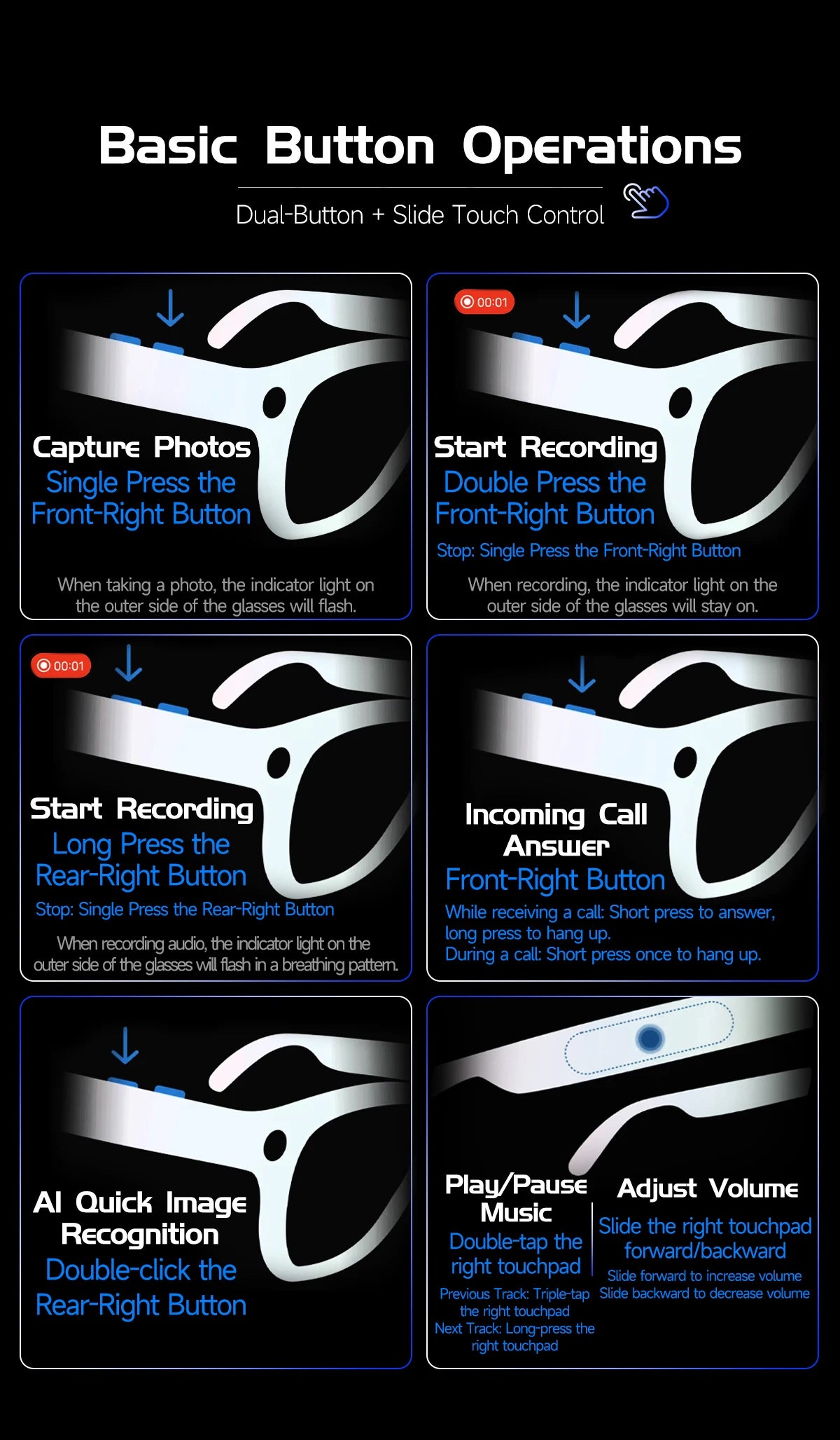 AI Smart Glasses for Men & Women 2026 New 8MP Camera 4K HD Video Recording AI Translation WiFi Bluetooth Call Music Photochromic